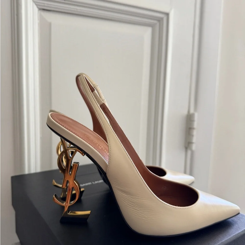 Yves Saint Laurent Cream Slingback Heels - Picture 6 of 8
